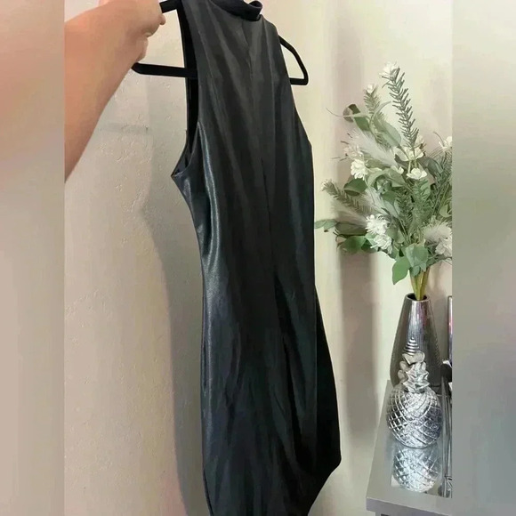 POPILUSH Shapewear Dress Leather Mock Neck Midi - NWT - Picture 10 of 11